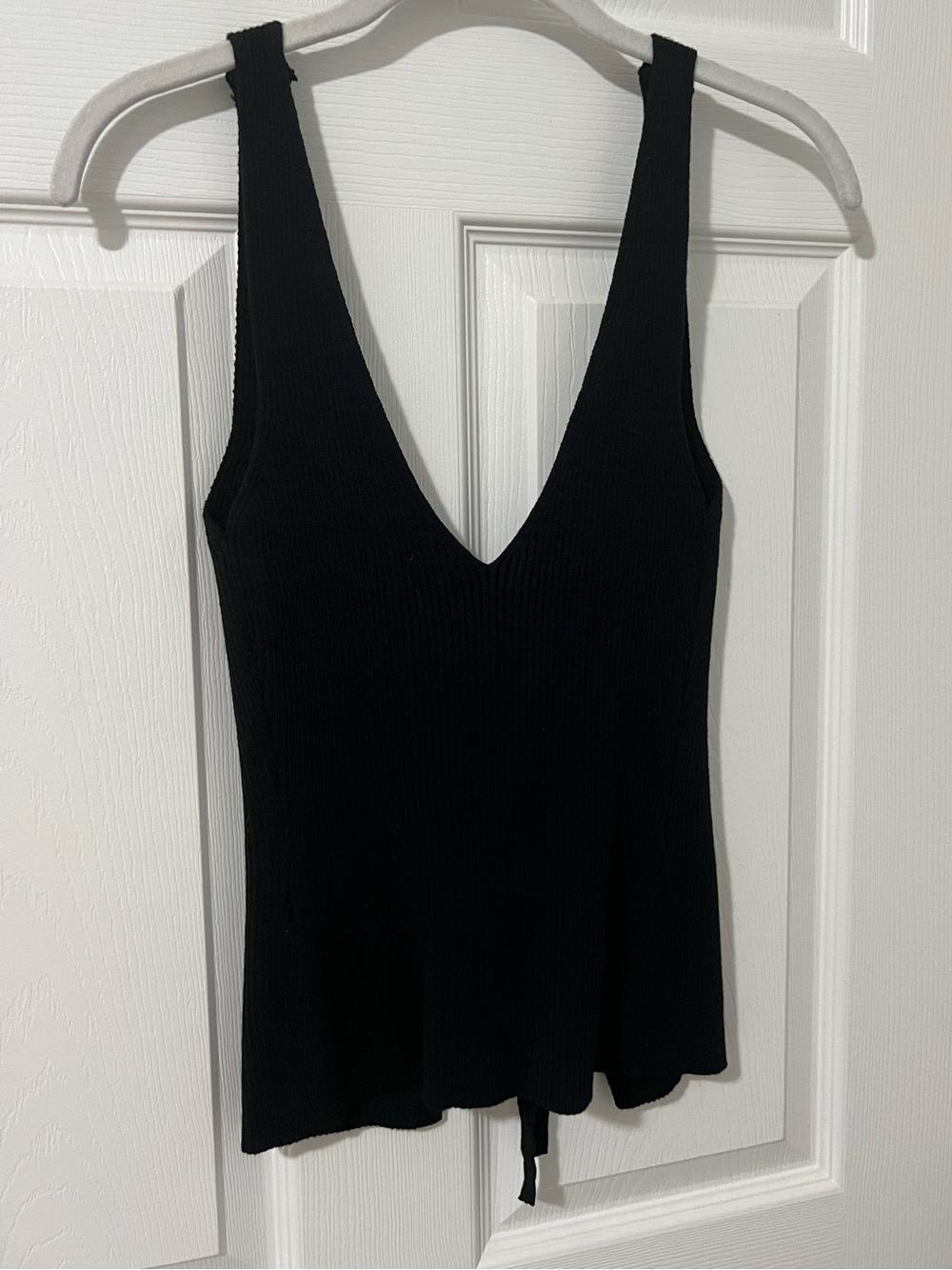 Nasty Gal Black Ribbed Deep V Tank Top